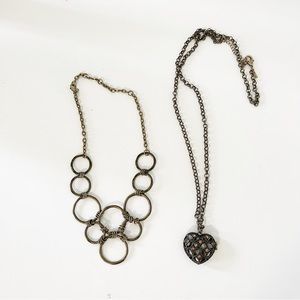 Bundle of 2 Antiqued Gold Toned Necklaces